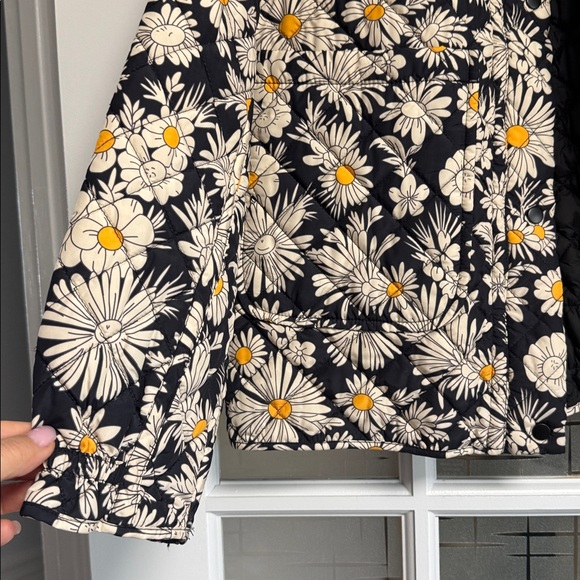 Zara Black Floral Daisy Bomber Jacket with White and Yellow Accents - Picture 9 of 9